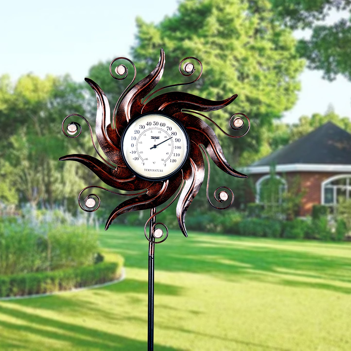 VIEROLA Outdoor Thermometer, Waterproof, 52" Bronze Colored Metal Sun Decoration Temperature Gauges