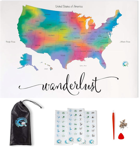 VIEROLA Scratch off Map, Watercolor Wanderlust Edition Travel Map, 24" x 17" Large USA Map