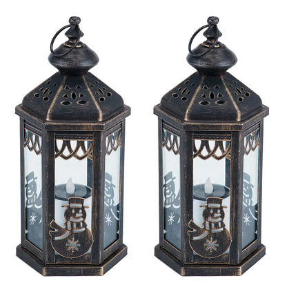 Metal Solar Lantern, 13 inch LED Camping Lantern, 2 Pack Garden Lantern with Flameless Candle, Bronze Waterproof Lanterns for Tabel, Yard, Garden Decor (Snow Duck)