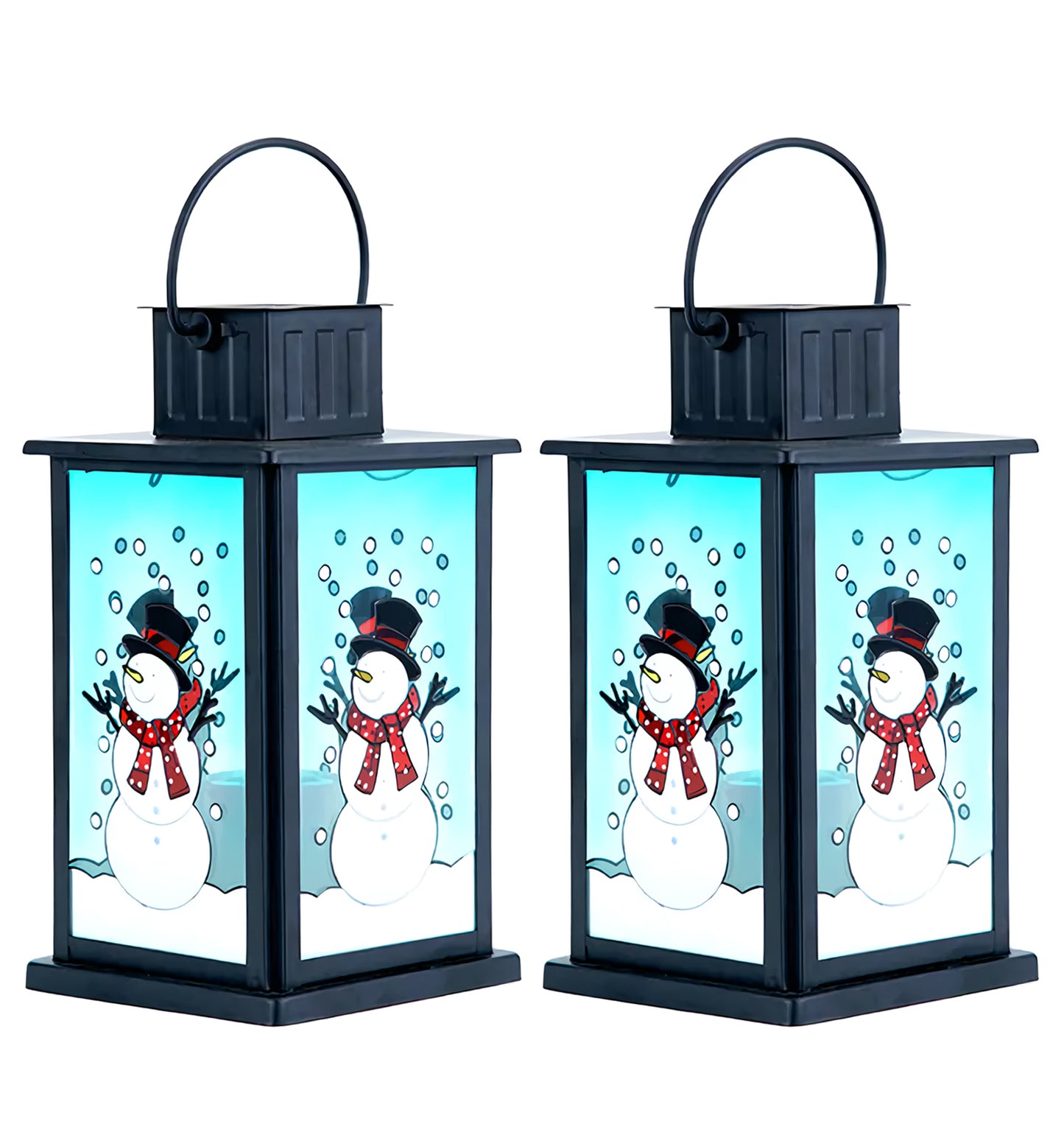 VIEROLA Metal Solar Lantern with Flameless Candle, 14" Snowman Camping and Garden Lantern (2-Pack)