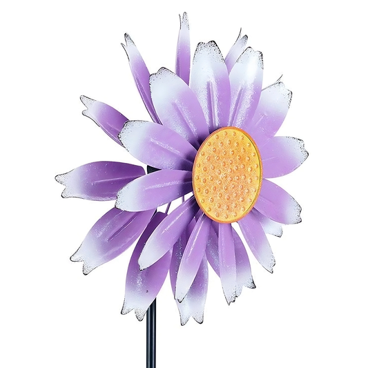 Purple Daisy Gradual Petal Metal Wind Spinner,52 inch Wind Mill for Outdoor Yard Patio Lawn & Garden