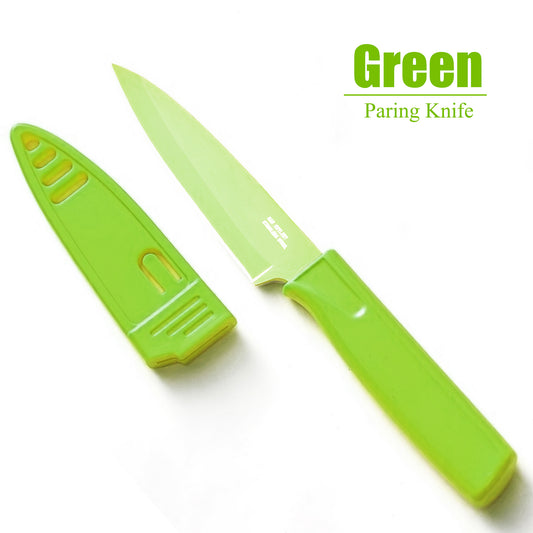 4-Inch Blade Stainless Steel Paring Knife with Safety Sheath for Kitchen, Fruits, and Vegetables (Green)