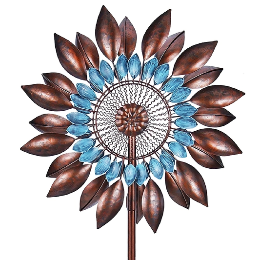 Stainless Steel Bronze Colored Sunflower Wind Spinner, 84" Wind Mill for Outdoor Yard Patio Lawn & Garden