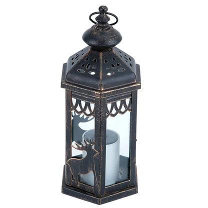 VIEROLA Metal Solar Lantern, 13“ LED Retro Bronze Lantern with Flameless Candle (Reindeer)