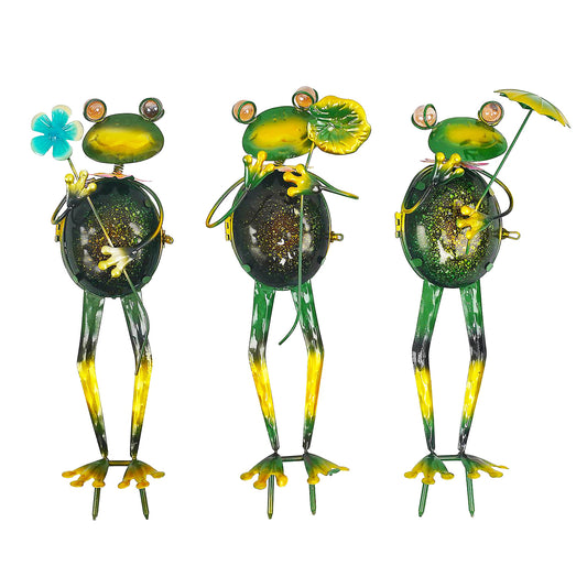 VIEROLA Solar Frog Stake Lights, 3 Pcs Metal Frog Garden Decor Lights, 13" Landscape LED Light