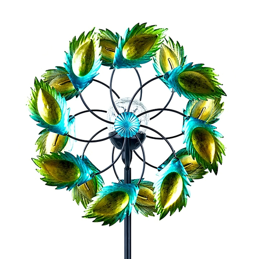 Peacock Feather Metal Wind Spinner 59 inch Garden Wind Mill,Solar LED Lights Spinners