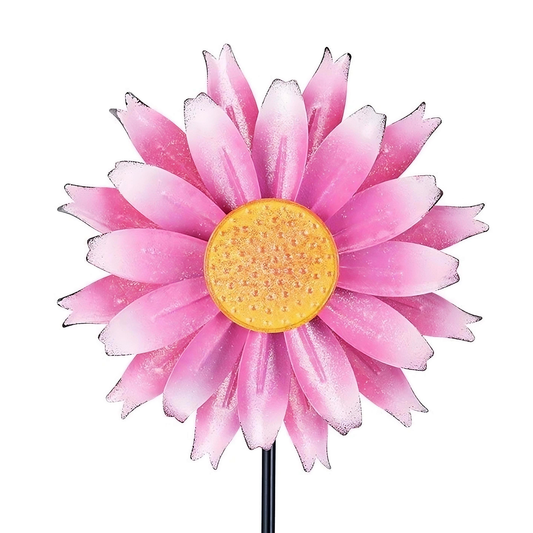 Pink Daisy Gradual Petal Metal Wind Spinner,52 inch Wind Mill for Outdoor Yard Patio Lawn & Garden