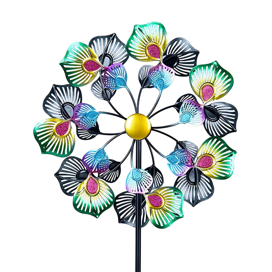 Colorful Feather Metal Wind Spinner 49 inch Garden Wind Mill, Outdoor Metal Stake Yard Spinners