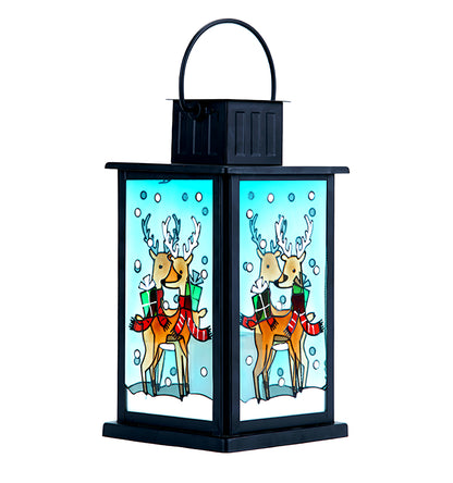 VIEROLA Metal Solar Lantern with Flameless Candle, 14 inch Camping and Garden Lantern (Reindeer)