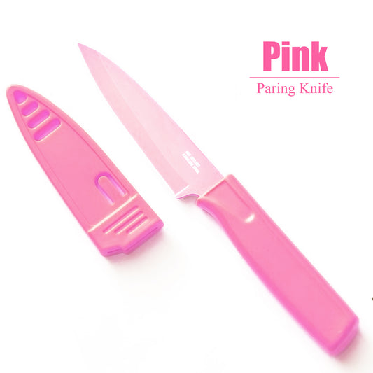 4-Inch Blade Stainless Steel Paring Knife with Safety Sheath for Kitchen, Fruits, and Vegetables (Pink)