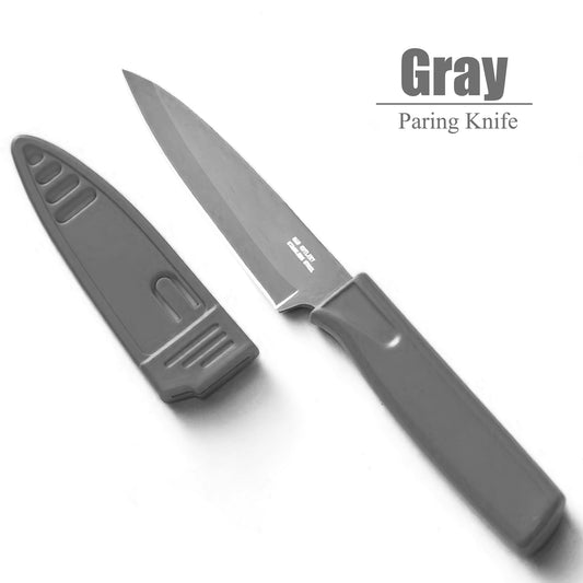 4-Inch Blade Stainless Steel Paring Knife with Safety Sheath for Kitchen, Fruits, and Vegetables (Gray)