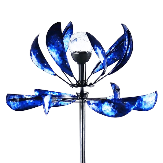 Mazarine Blue Solar Wind Spinner,75 inch Wind Mill for Outdoor Yard Patio Lawn & Garden