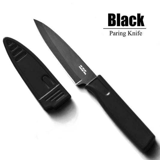 4-Inch Blade Stainless Steel Paring Knife with Safety Sheath for Kitchen, Fruits, and Vegetables (Black)