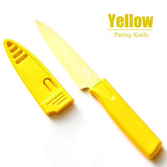 4-Inch Blade Stainless Steel Paring Knife with Safety Sheath for Kitchen, Fruits, and Vegetables (Yellow)