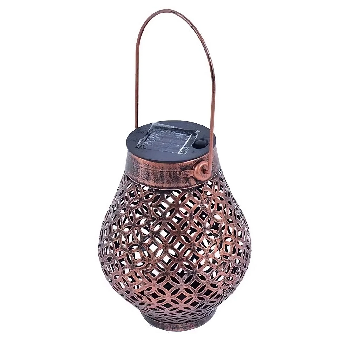 VIEROLA Metal Solar Lantern with LED Lights, 6.3" Bronze Hollow Outdoor Garden Lantern, Waterproof