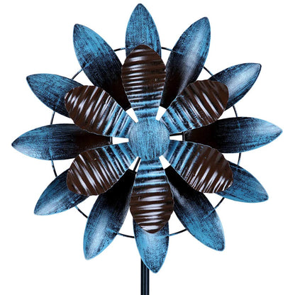 Wind Spinner, 48 inch Metal Wind Spinners, Blue Sunflower Dual Directions Kinetic Windmill for Outdoor Yard Patio Lawn & Garden