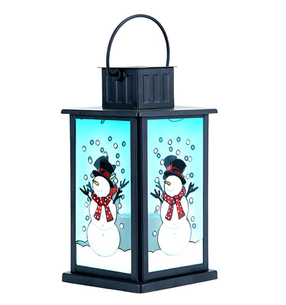 VIEROLA Metal Solar Lantern with Flameless Candle, 14 inch Camping and Garden Lantern (Snowman)