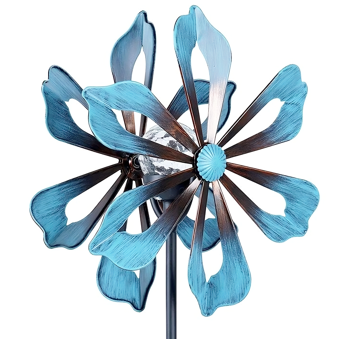 Blue Daisy Color Changing Solar Lamp Wind Spinner,59 Inch Wind Mill for Outdoor Yard Patio Lawn & Garden