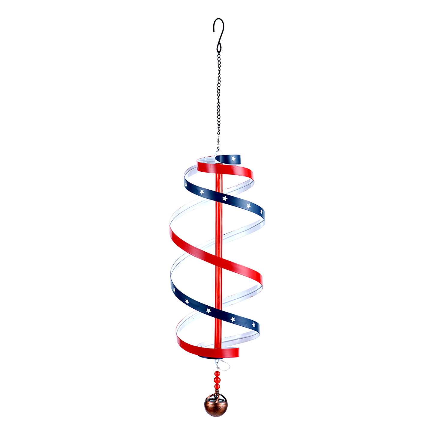 Metal Wind Spinners, 24 inch Hanging Wind Spinner with Solar LED Light, Stars Stripe Ribbon Windmill