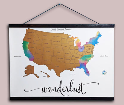 Scratch off Map of the USA, 36"x24" Large Size Travel Map, USA Scratch off Map Poster, Wall Decor Watercolor Map Includes Scratch off Tools