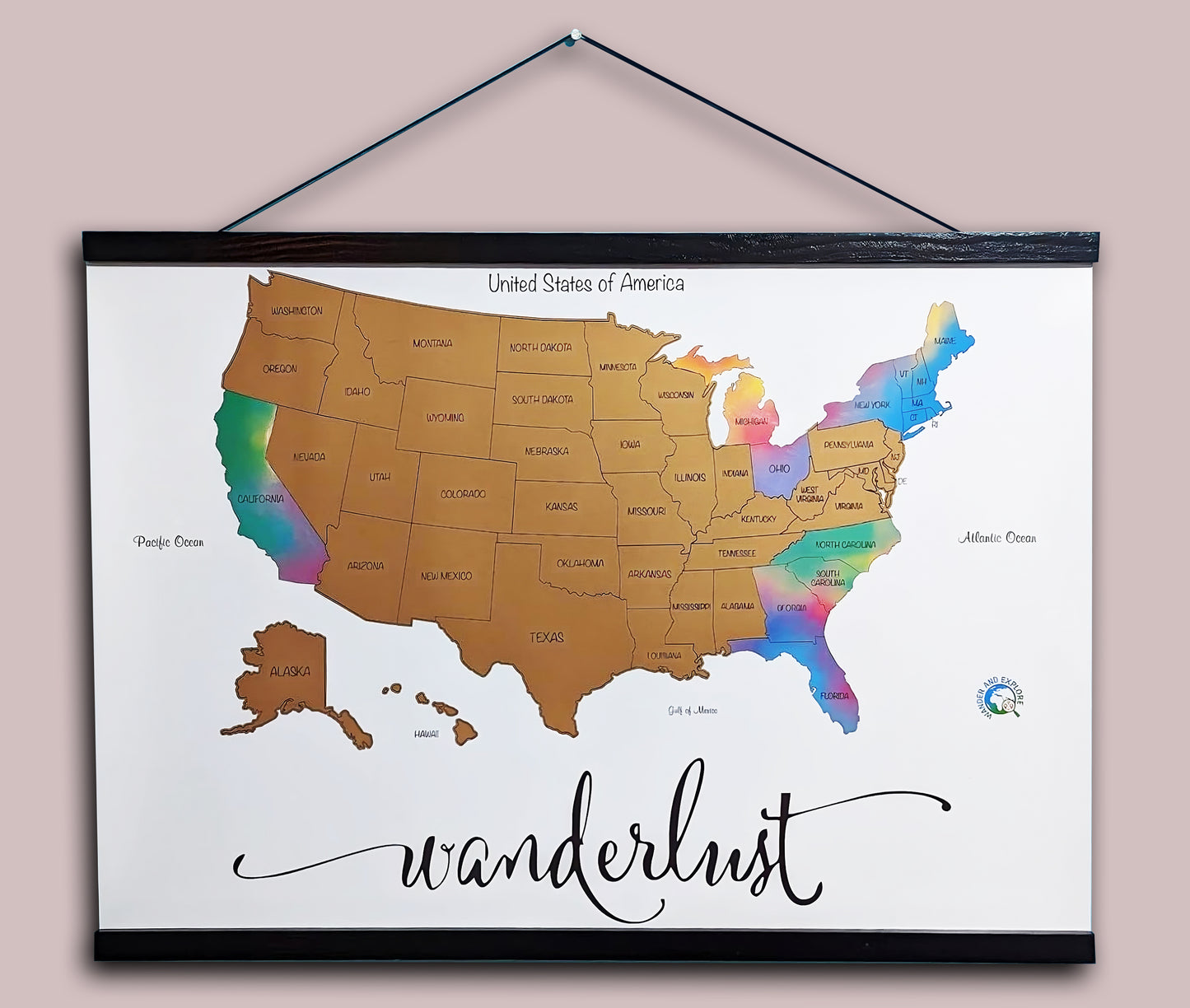 VIEROLA Scratch off Map, Watercolor Wanderlust Edition Travel Map, 24" x 17" Large USA Map