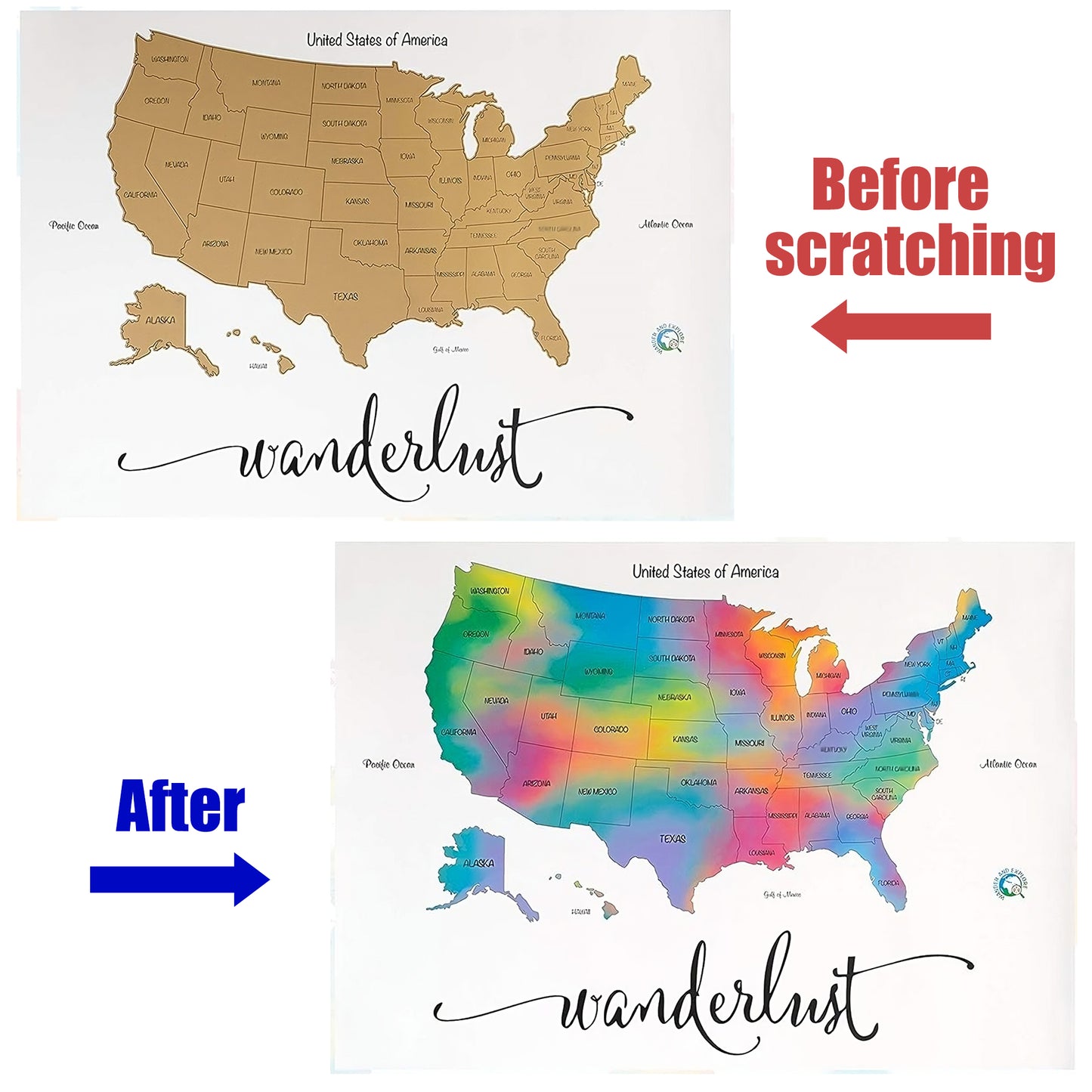 Scratch off Map of the USA, 36"x24" Large Size Travel Map, USA Scratch off Map Poster, Wall Decor Watercolor Map Includes Scratch off Tools