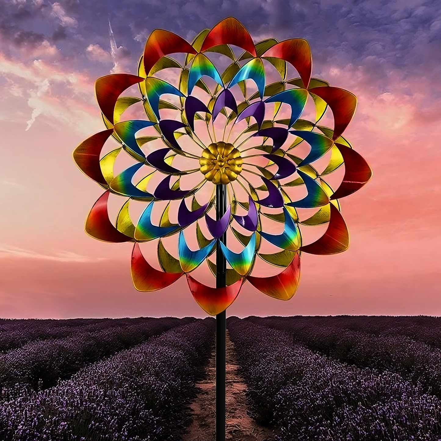 Stainless Steel Colorful Flower Wind Spinner,84" Wind Mill for Outdoor Yard Patio Lawn & Garden