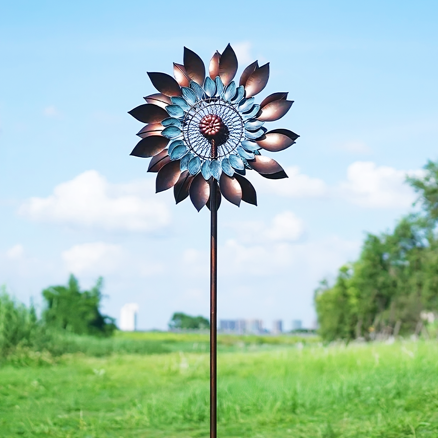 Stainless Steel Bronze Colored Sunflower Wind Spinner, 84" Wind Mill for Outdoor Yard Patio Lawn & Garden