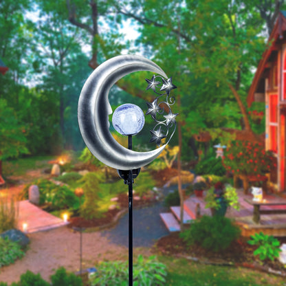 VIEROLA Pathway Lights, Metal Solar Post Lamp with Silver Moon and Stars Decor, 40 inch Waterproof Walkway Lights