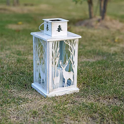 VIEROLA Metal Solar Lantern with Flameless Candle, 14 inch Reindeer Garden Decor Lantern (White)