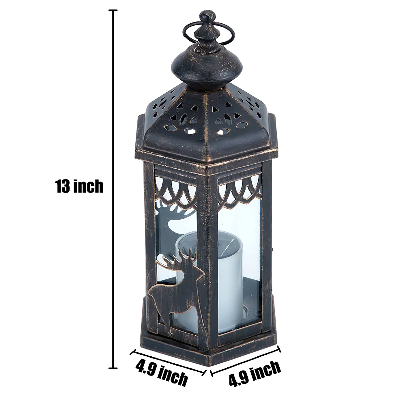 VIEROLA Metal Solar Lantern, 13“ LED Retro Bronze Lantern with Flameless Candle (Reindeer)