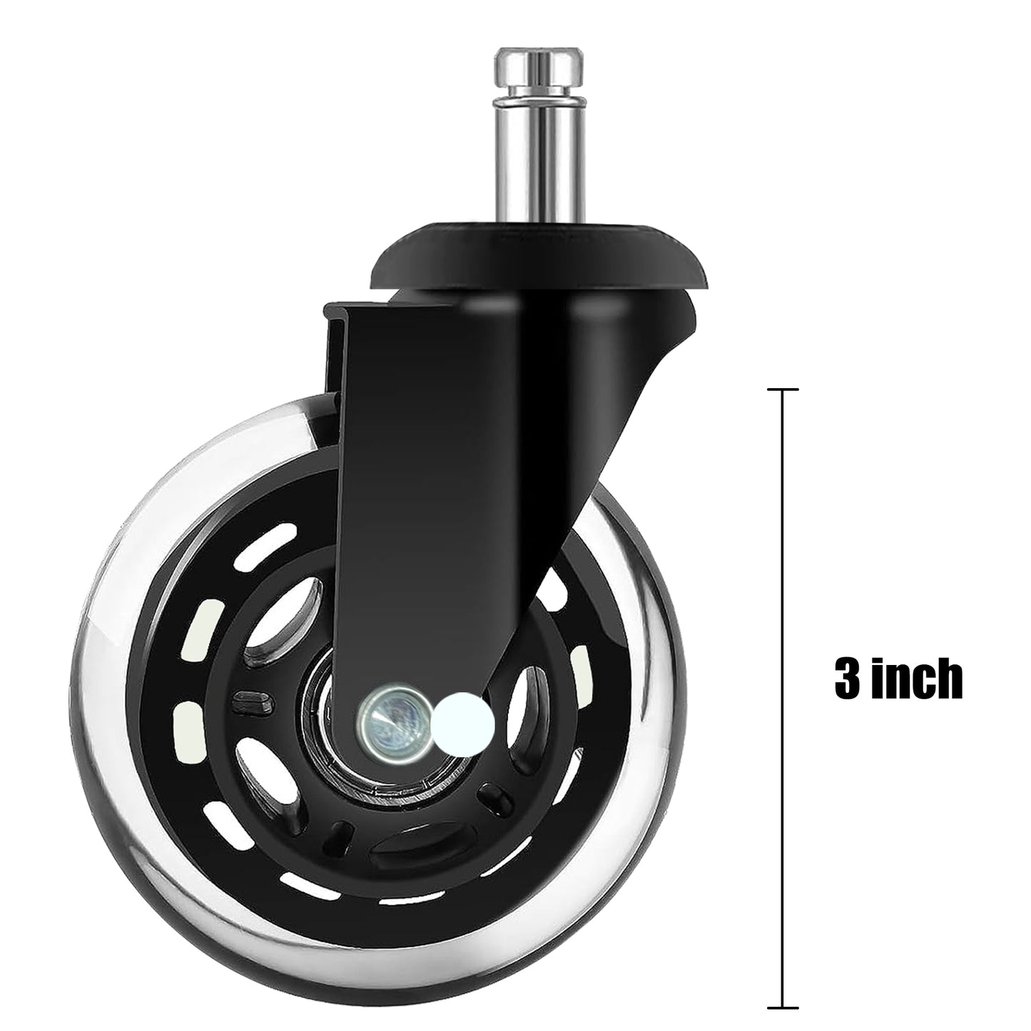 VIEROLA Office Chair Caster, 3" Office Chair Wheel Set of 5, Heavy Duty Casters Bear 500LB, Clear Polyamide & Steel Bracket Caster Replacement (2 Pack)