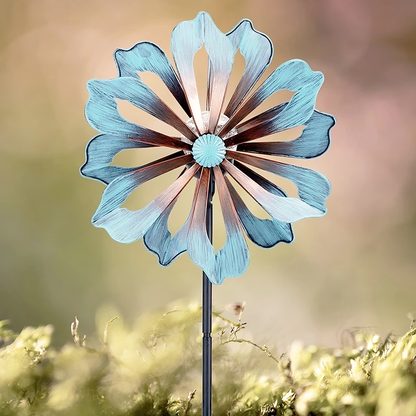 Blue Daisy Color Changing Solar Lamp Wind Spinner,59 Inch Wind Mill for Outdoor Yard Patio Lawn & Garden