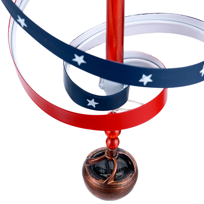 Metal Wind Spinners, 24 inch Hanging Wind Spinner with Solar LED Light, Stars Stripe Ribbon Windmill