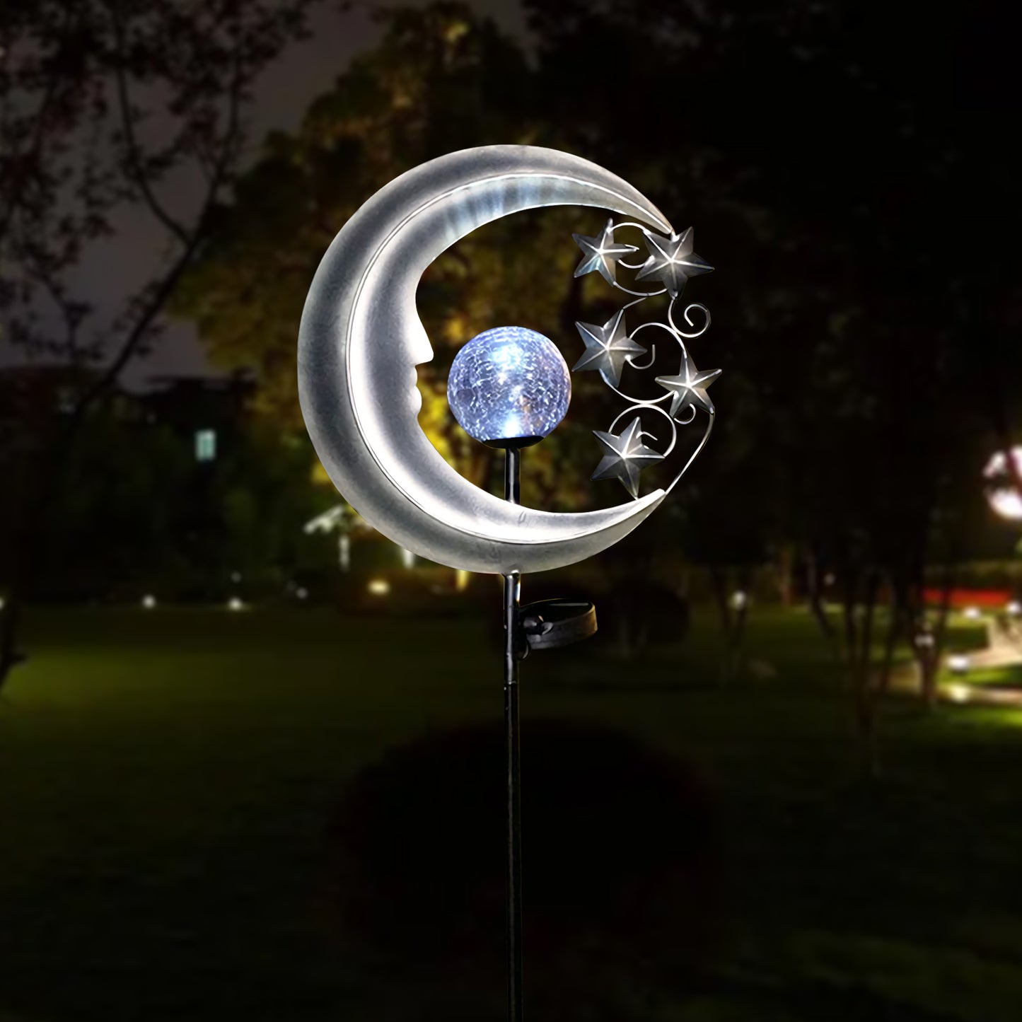 VIEROLA Pathway Lights, Metal Solar Post Lamp with Silver Moon and Stars Decor, 40 inch Waterproof Walkway Lights