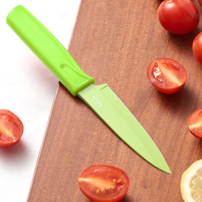 4-Inch Blade Stainless Steel Paring Knife with Safety Sheath for Kitchen, Fruits, and Vegetables (Green)