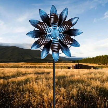 Wind Spinner, 48 inch Metal Wind Spinners, Blue Sunflower Dual Directions Kinetic Windmill for Outdoor Yard Patio Lawn & Garden