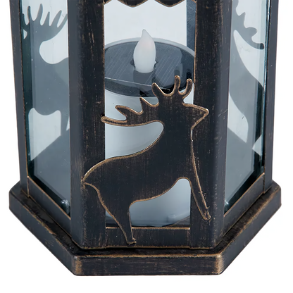 VIEROLA Metal Solar Lantern, 13“ LED Retro Bronze Lantern with Flameless Candle (Reindeer)