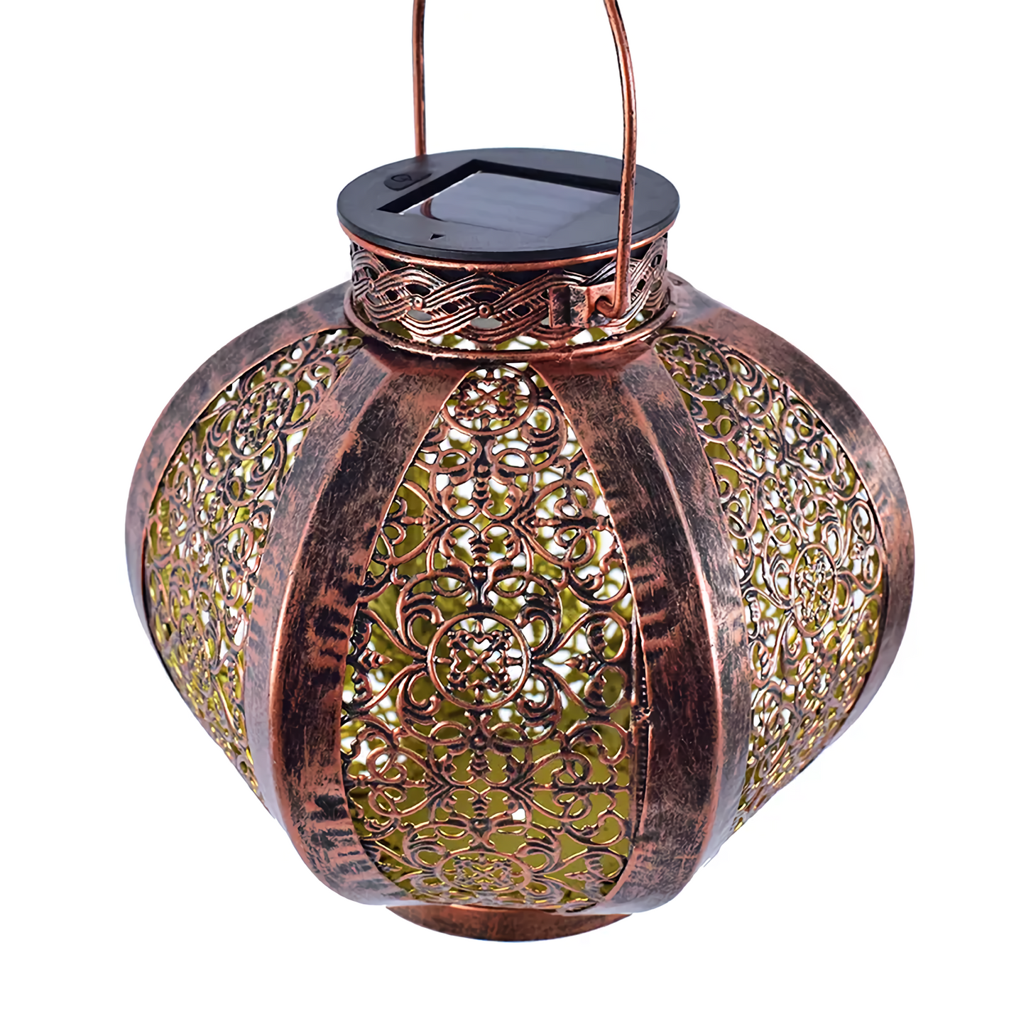 VIEROLA Metal Solar Lantern, 7.9 inch Bronze Colored Hollow, LED Lanterns Garden Decor, Waterproof