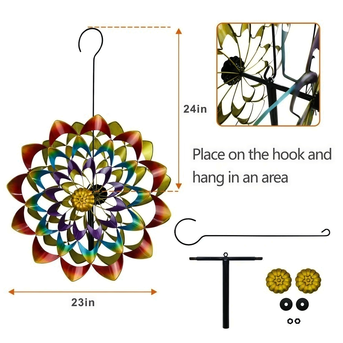 Stainless Steel Colorful Flower Wind Spinner,84" Wind Mill for Outdoor Yard Patio Lawn & Garden