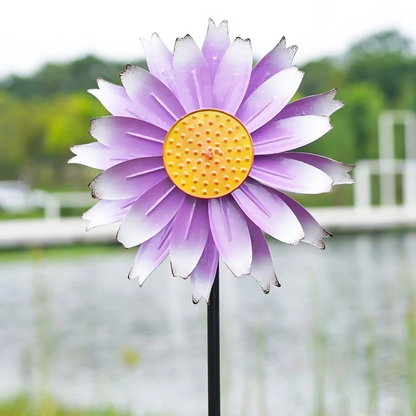 Purple Daisy Gradual Petal Metal Wind Spinner,52 inch Wind Mill for Outdoor Yard Patio Lawn & Garden