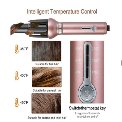 VIEROLA Curling Iron, 1 inch Automatic Hair Curler, Curling Wand with Tourmaline Ceramic Barrel, 3 Temperature Settings, Dual Voltage, Rose Gold