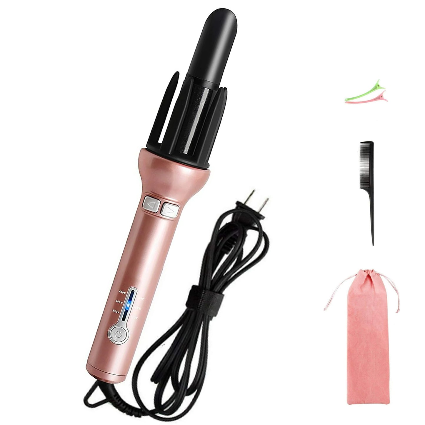 VIEROLA Curling Iron, 1 inch Automatic Hair Curler, Curling Wand with Tourmaline Ceramic Barrel, 3 Temperature Settings, Dual Voltage, Rose Gold