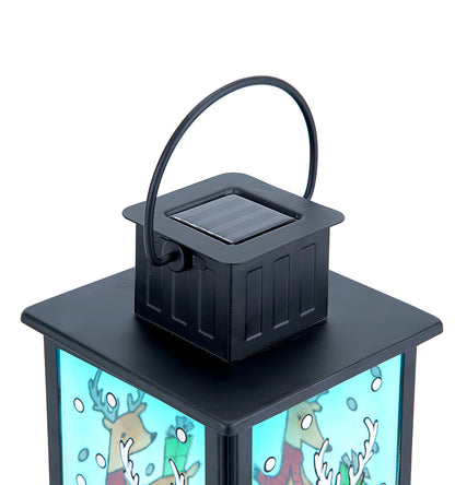 VIEROLA Metal Solar Lantern with Flameless Candle, 14 inch Camping and Garden Lantern (Reindeer)