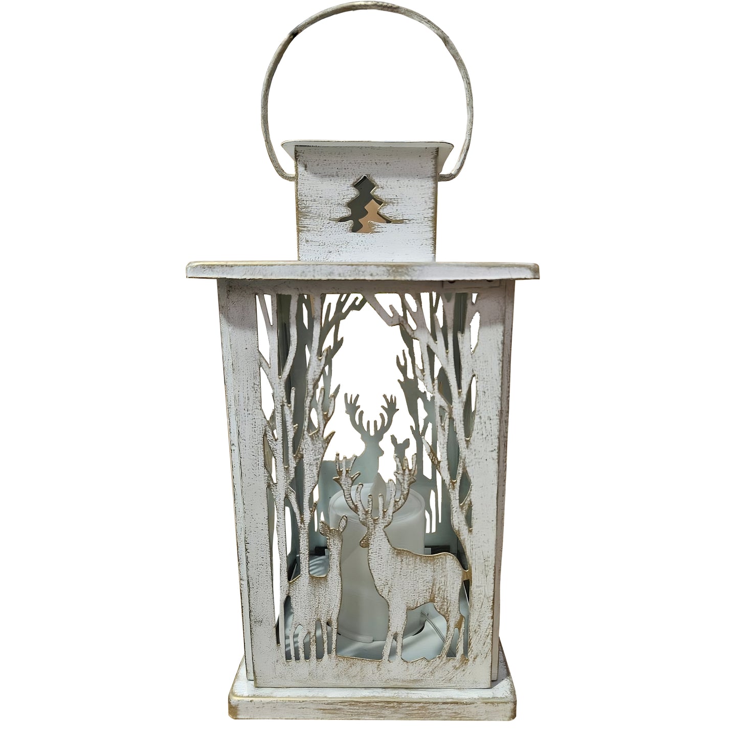 VIEROLA Metal Solar Lantern with Flameless Candle, 14 inch Reindeer Garden Decor Lantern (White)