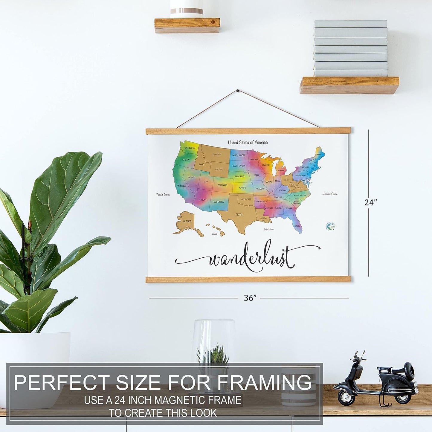 VIEROLA Scratch off Map, Watercolor Wanderlust Edition Travel Map, 24" x 17" Large USA Map