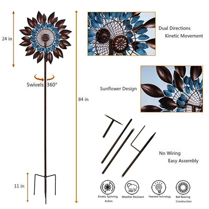 Stainless Steel Bronze Colored Sunflower Wind Spinner, 84" Wind Mill for Outdoor Yard Patio Lawn & Garden