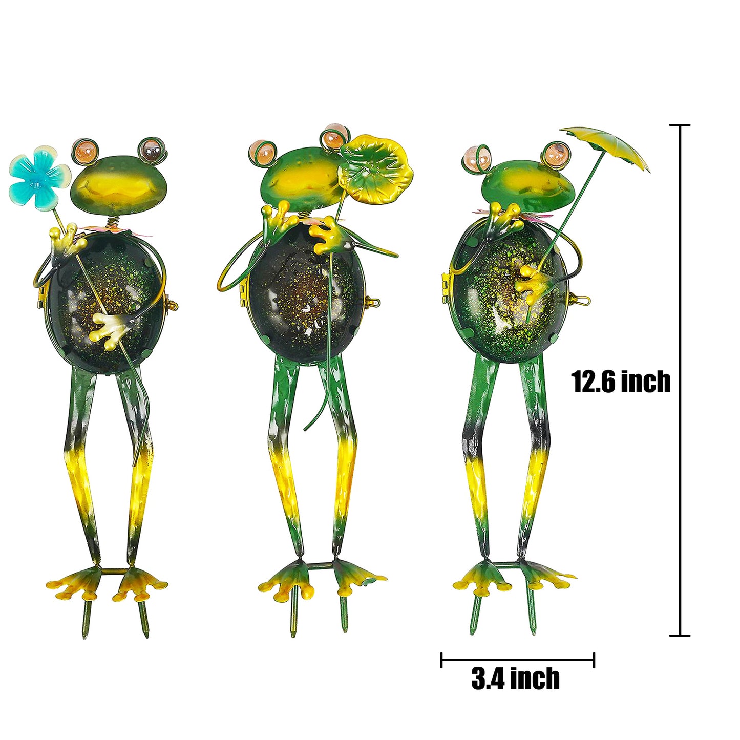 VIEROLA Solar Frog Stake Lights, 3 Pcs Metal Frog Garden Decor Lights, 13" Landscape LED Light