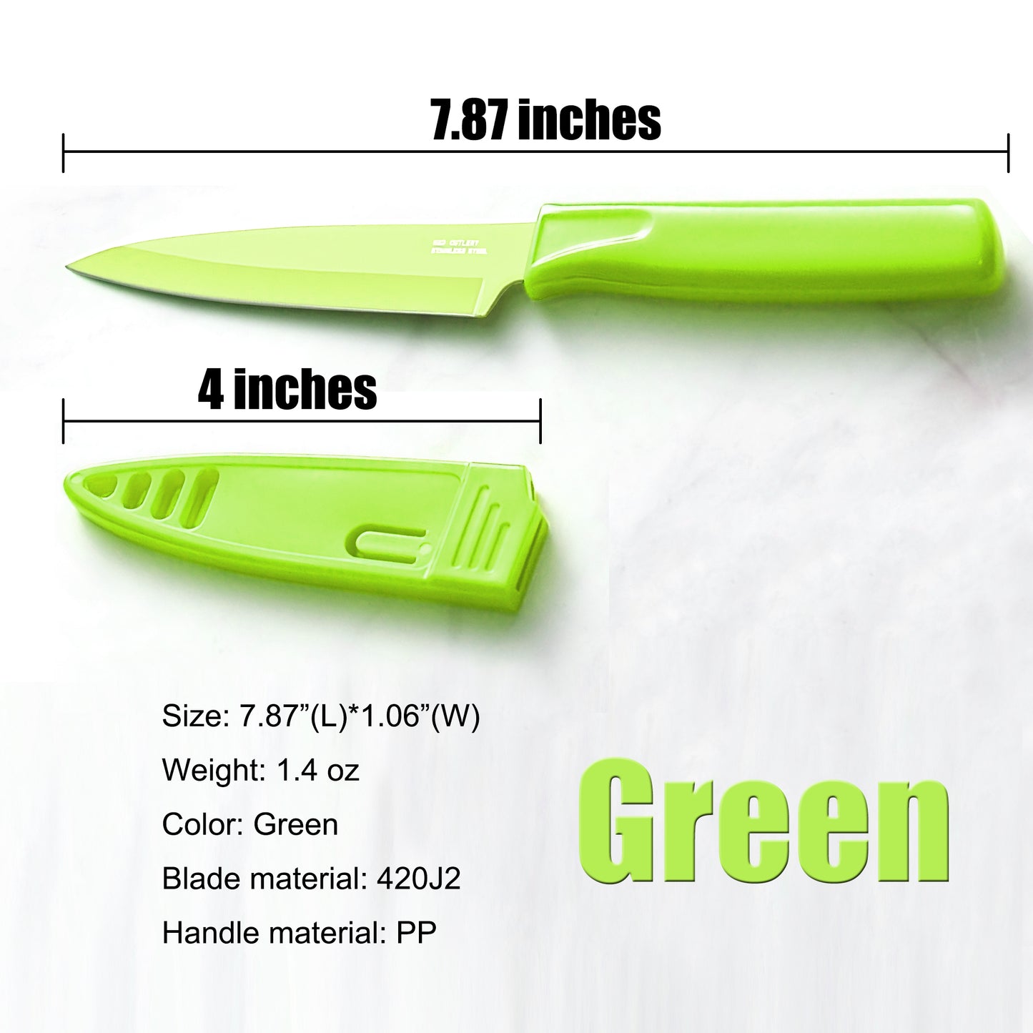 4-Inch Blade Stainless Steel Paring Knife with Safety Sheath for Kitchen, Fruits, and Vegetables (Green)