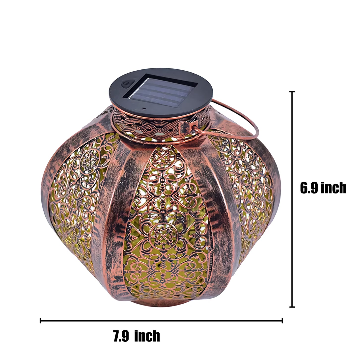 VIEROLA Metal Solar Lantern, 7.9 inch Bronze Colored Hollow, LED Lanterns Garden Decor, Waterproof